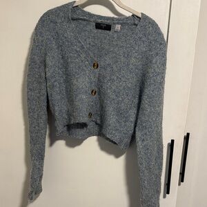 Cropped Tahari Blue and Green Cardigan with Buttons